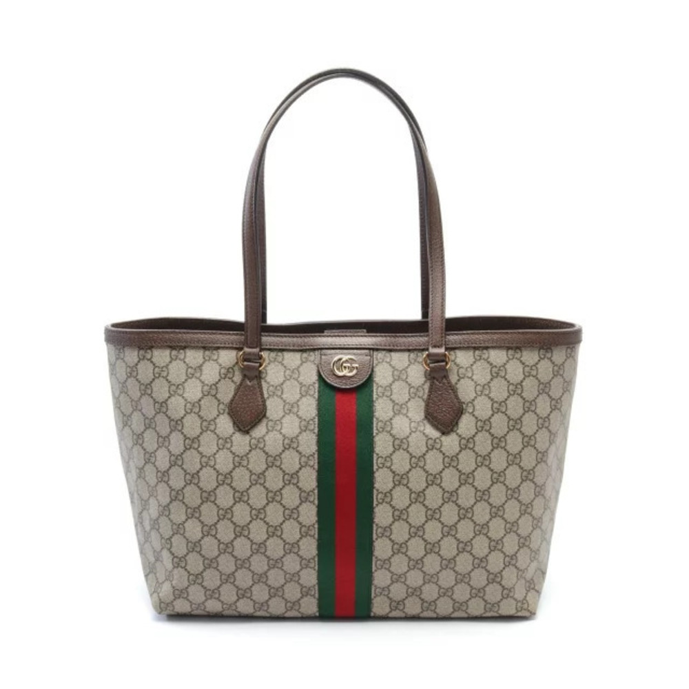 Gucci GG Supreme Tote Bag Canvas Leather Beige Cream Brown Multicolor